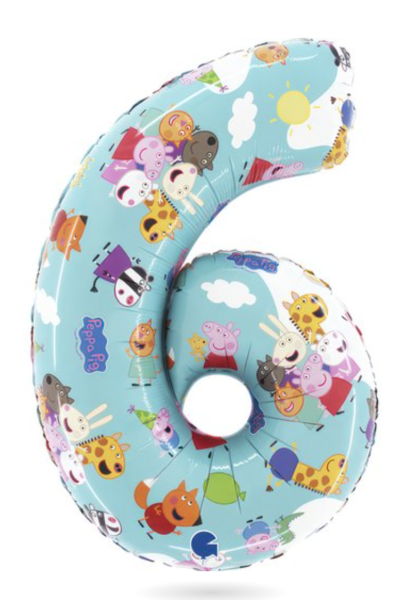 Folienballon - Zahl 6: Peppa Wutz - ø 72cm